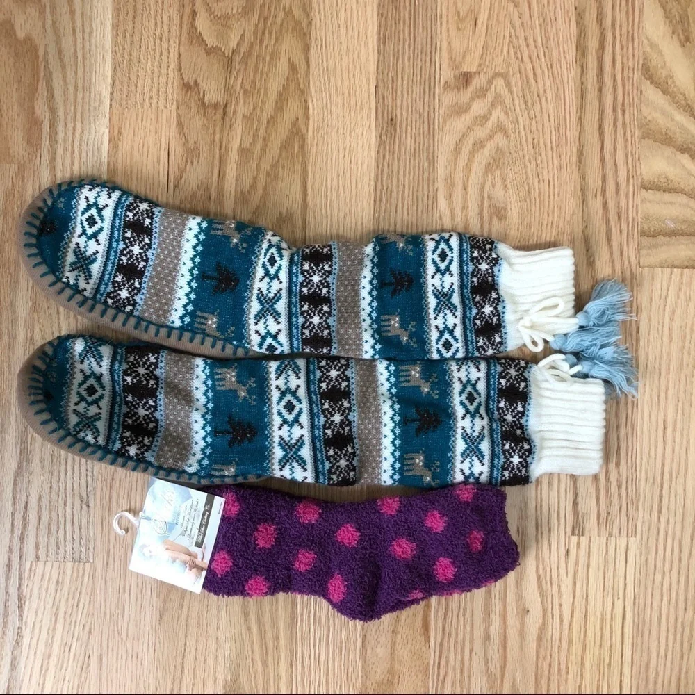 Fuzzy Sock Bundle Boot Socks Winter Cozy Women’s Polka Dot Purple Pink Blue